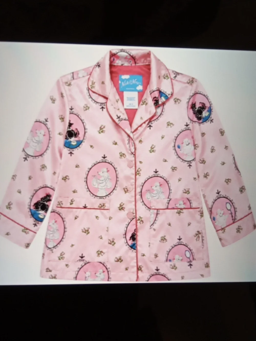 Nick & Nora Sleepwear Top Only Poodles Print Art To Wear Girls Xs Comfy